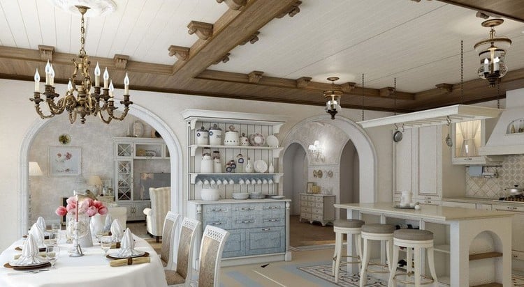design-salle-manger-rustique-plafond-bois-meubles-lambris-suspension