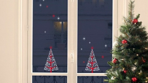 déco-fenêtre-Noël-stickers-fenêtre-sapins-Noel-rouge-blanc déco fenêtre Noël