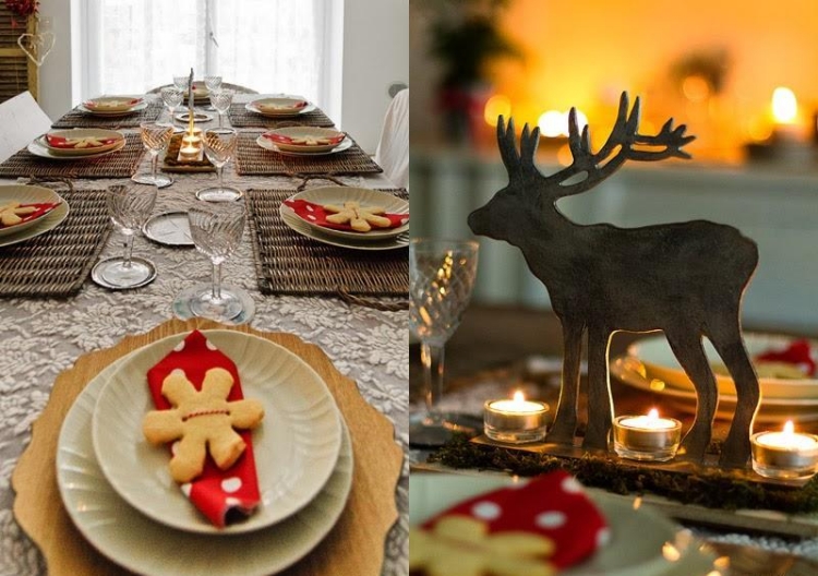 déco table de Noël ronds-serviettes-biscuits-bougeoir-cerf