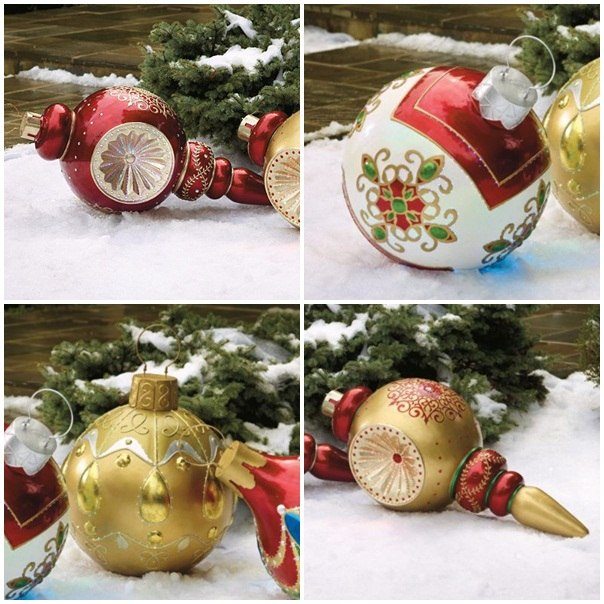 décoration-Noël-extérieur-boules-Noël-verre-rouge-blanc-or