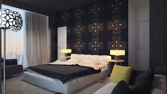 décoration-chambre-papier-peint-noir-motifs-floraux