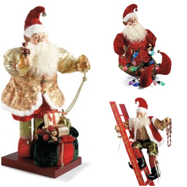 figurines-Noël-bois-Père-Noel-échelle-rouge-sac-cadeaux figurines de Noël en bois