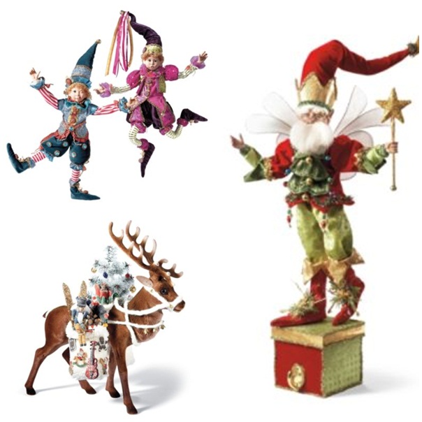 figurines-Noël-bois-décoratives-elfs-cerf figurines de Noël en bois