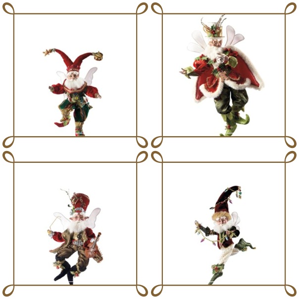 figurines-Noël-bois-elfes-blanc-vert-rouge figurines de Noël en bois