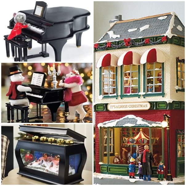 figurines-Noël-bois-maison-piano-boîte-musique figurines de Noël en bois