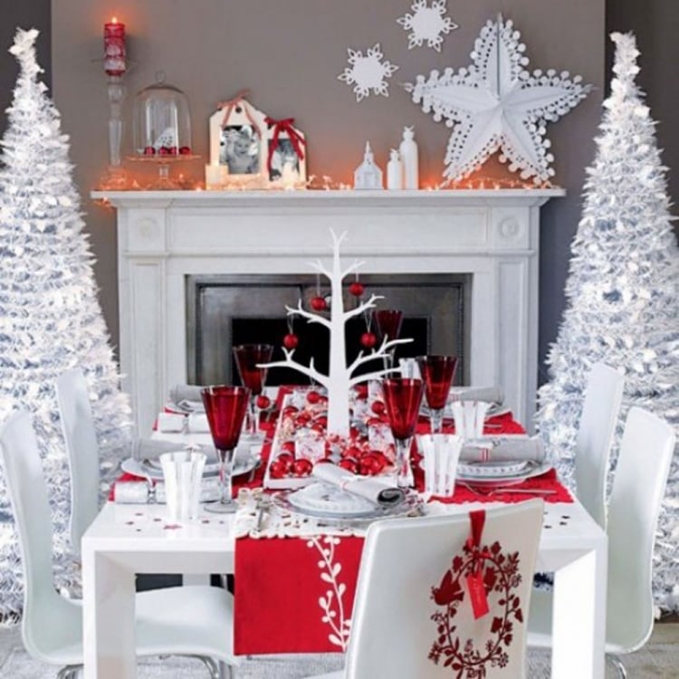 idée-déco-Noël-rouge-nappe-dessous-assiette-rouges-verres-boules-Noel-rouge idée déco Noël