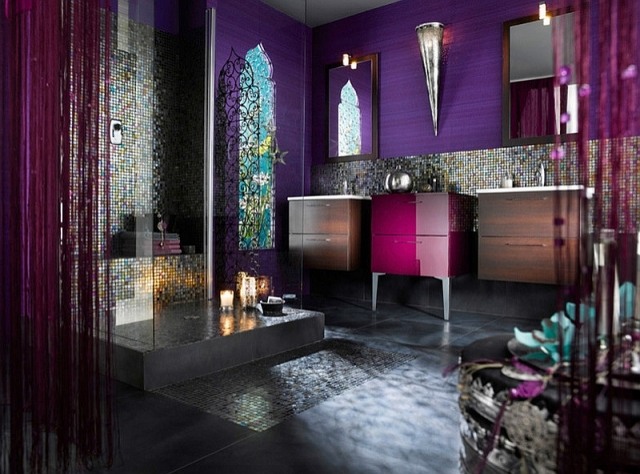 idées déco salle de bains marocaine-violet-fuchsia