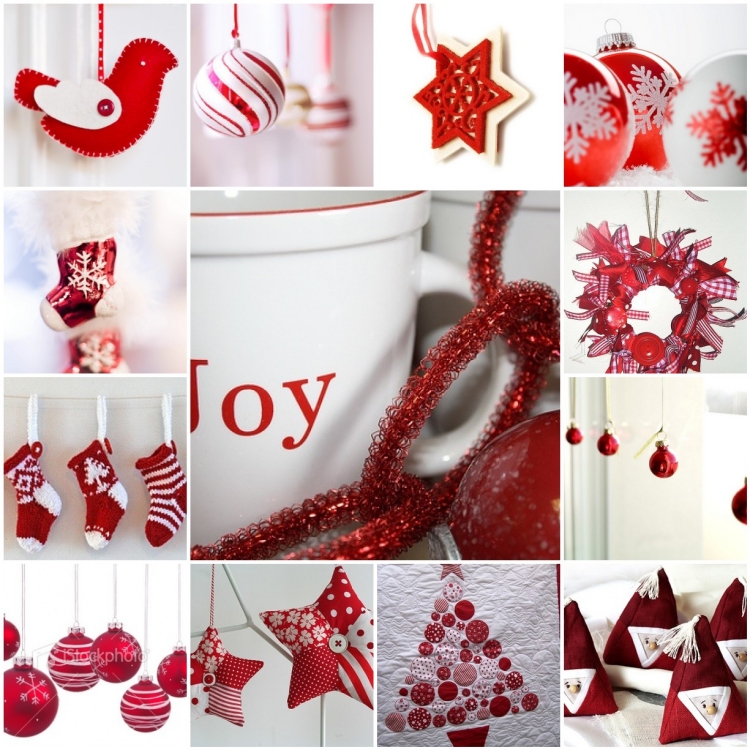 idées-décoration-Noël-ornements-blanc-rouge idées décoration Noël