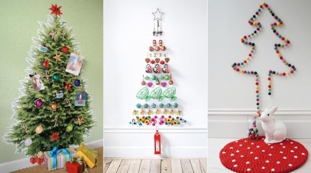idées-décoration-murale-Noël-sapins-ornements-boules-feutre idées décoration murale