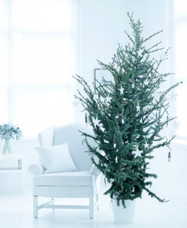 idées de décoration de sapin Noël-étoiles-blanches