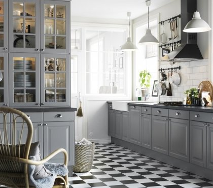 idées-Ikea-cuisine-2014-buffet-gris-sol-carrelé-damier