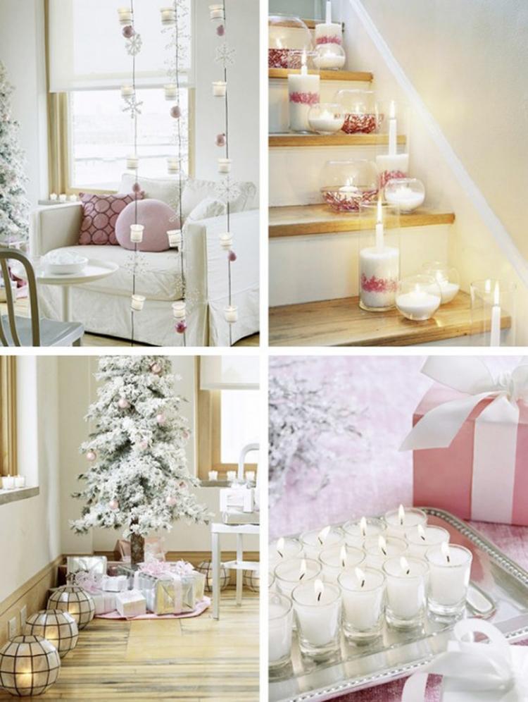 idées de décoration de Noël blanche-accents-roses