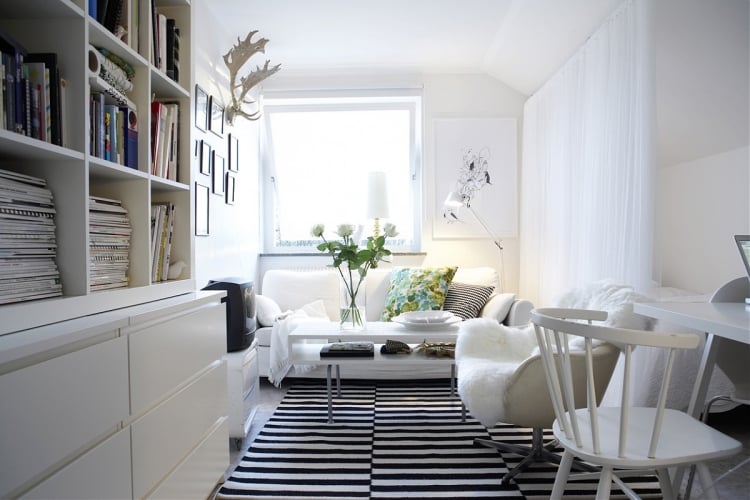 intérieur-scandinave-mobilier-blanc-tapis-noir-blanc style scandinave
