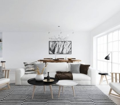 intérieur-scandinave-blanc-mobilier-rayures-noir-blanc