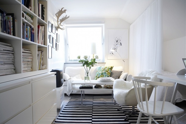 intérieur-scandinave-mobilier-blanc-tapis-noir-blanc