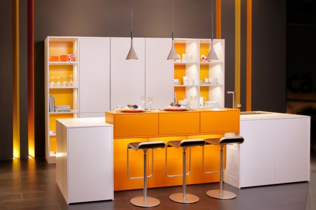 kitchenette îlot bar design moderne blanc jaune