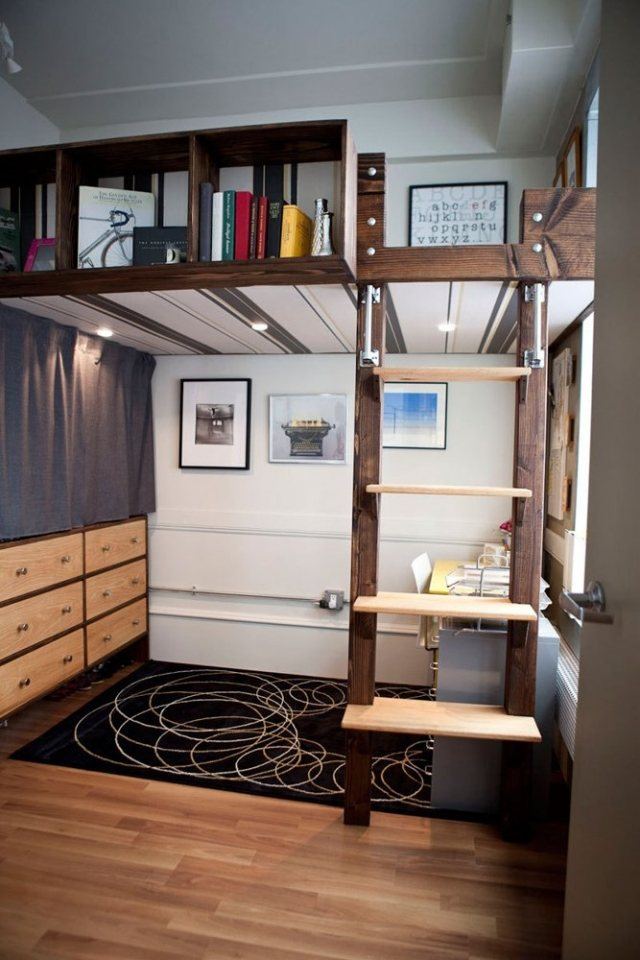 Lit mezzanine adulte pour l'aménagement du petit appartement Rangement pour petit appartement