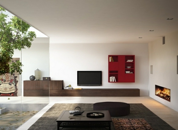 meuble-bas-bois-module-rouge-salon-moderne