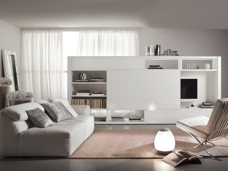 meuble-salon-design-blanc-élégant-petite-bibliothèque meuble de salon design