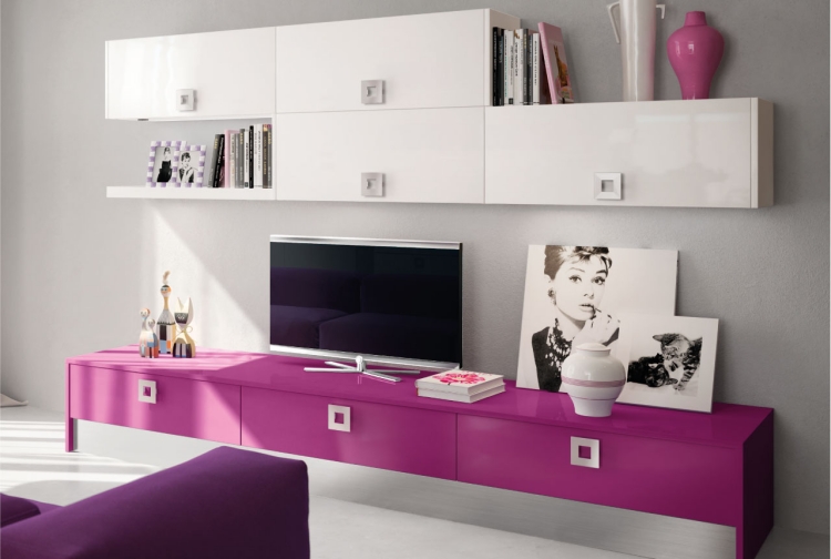 meuble-salon-design-blanc-accents-rose-tiroirs