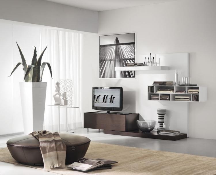meuble-salon-design-blanc-bois-étagères