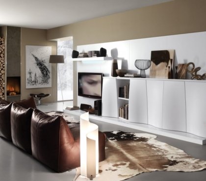 meuble-salon-design-blanc-canapé-cuir-marron