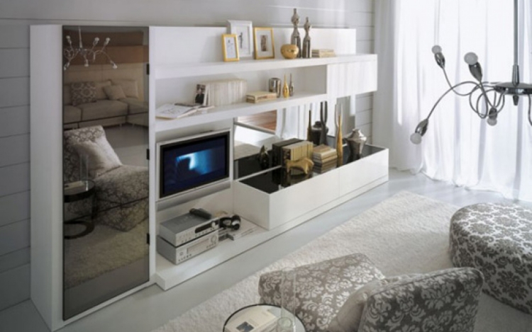meuble-salon-design-blanc-miroir-design-élégant meuble de salon design