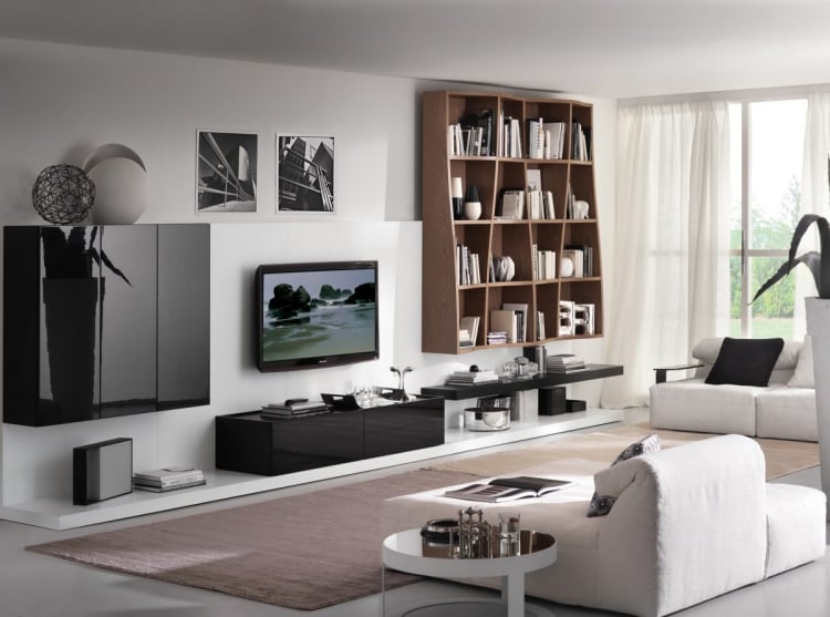 meuble-salon-design-blanc-noir-bois meuble de salon design
