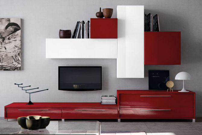meuble-salon-design-blanc-rouge-tiroirs meuble de salon design