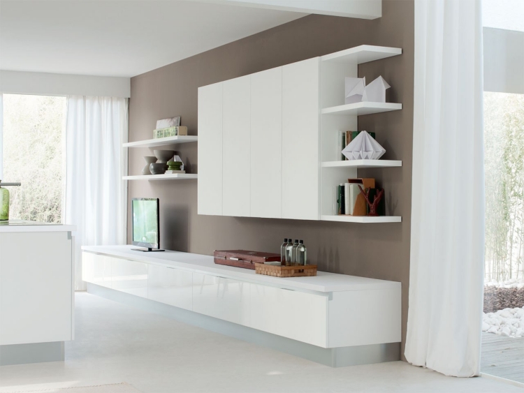 meuble-salon-design-blanc-tiroirs-étagères meuble de salon design