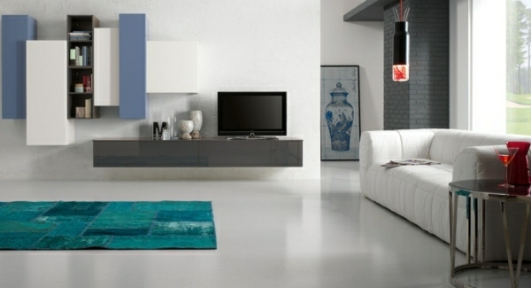 meuble-tv-suspendu-tapis-turquoise-salon-moderne