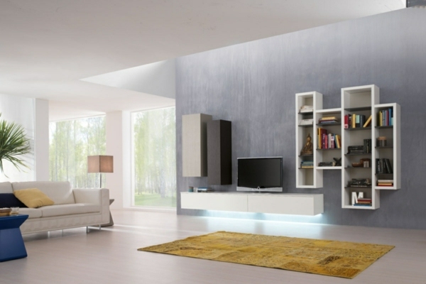 meuble-tv-suspendu-étagères-rangement-modernes