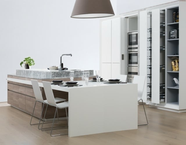 meubles de cuisine en bois blanc îlot-table-manger