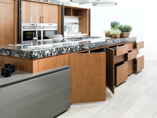 meubles de cuisine en bois plan-travail-marbre