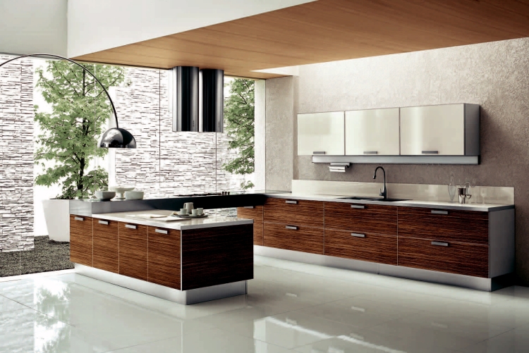 meubles de cuisine modernes bois-marron-blanc