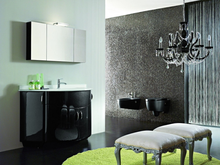 meubles-salle-bains-tabourets-modernes-tapis-vert-anis meubles salle de bains