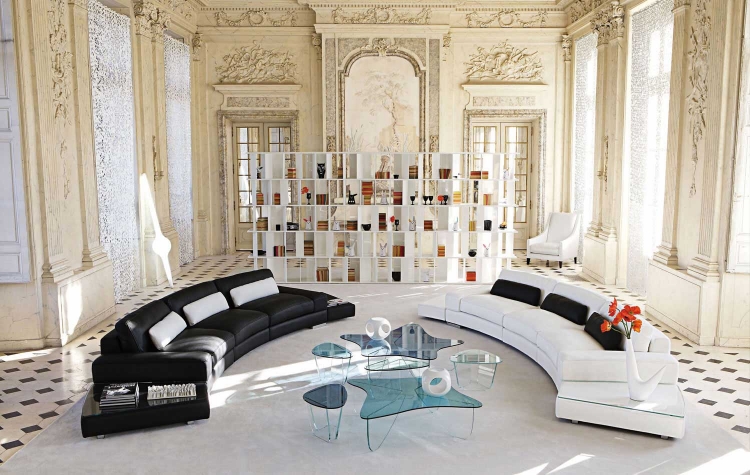 meubles-salon-canapés-noir-blanc-coussins meubles de salon