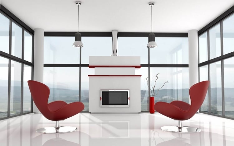 meubles de salon minimaliste fauteuils-rouges-tv