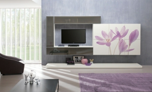 meubles de salon moderne décoration-fleurs-lilas