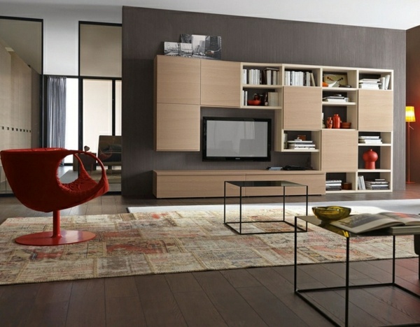 meubles de salon moderne fauteuil-rouge-tables-cubes