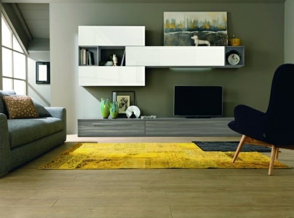 meubles de salon modernes-tapis-jaune-accent