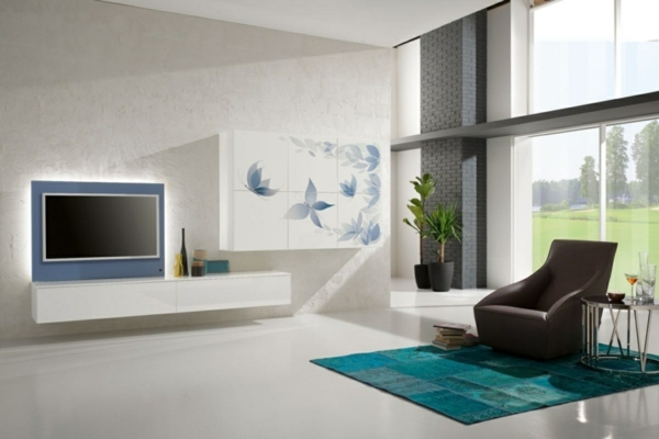 meubles de salon suspendus modernes-tapis-vert-eau