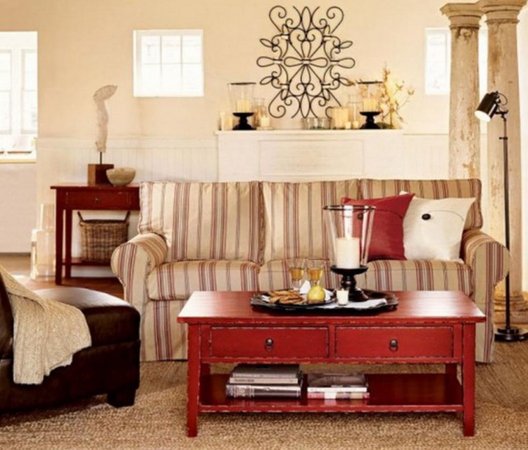 meubles vintage table basse tiroirs peint rouge