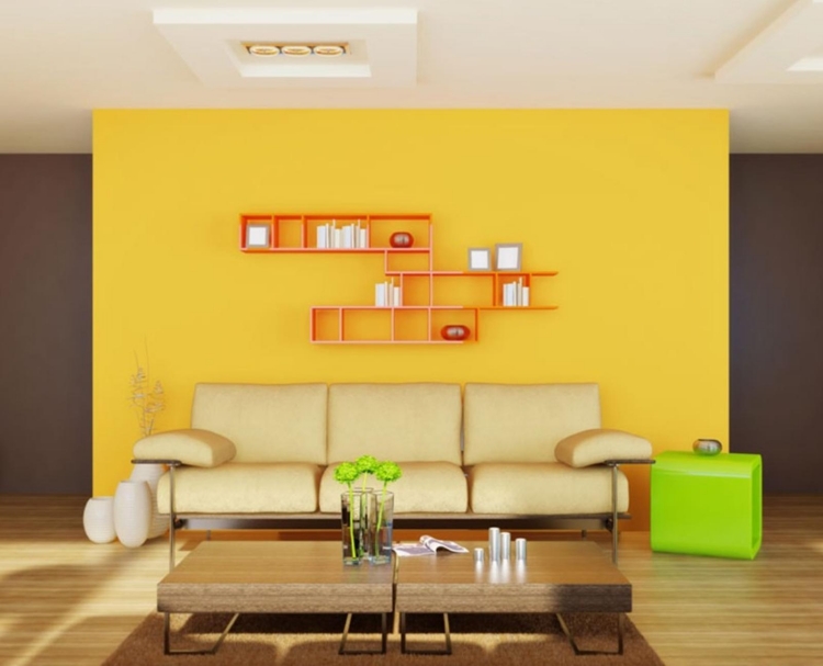 peinture décorative salon jaune meubles sobres