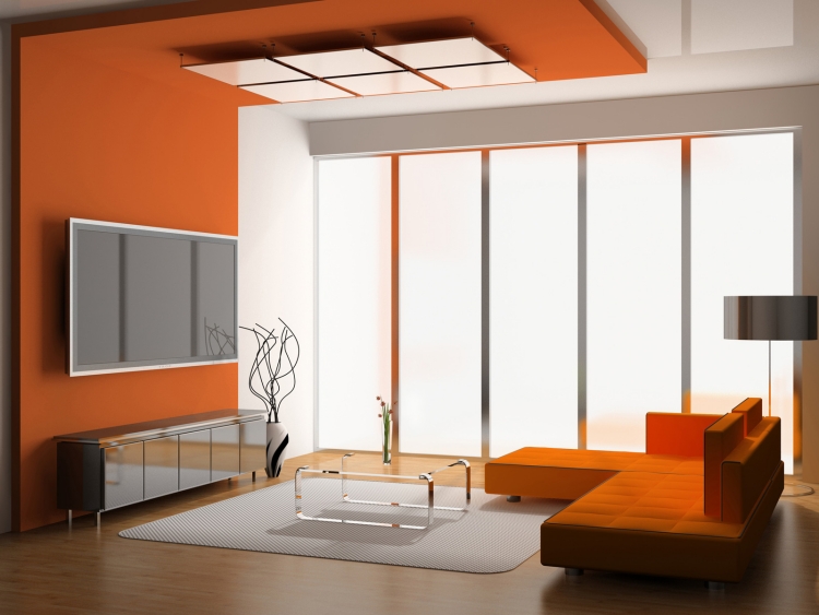 peinture décorative salon moderne orange