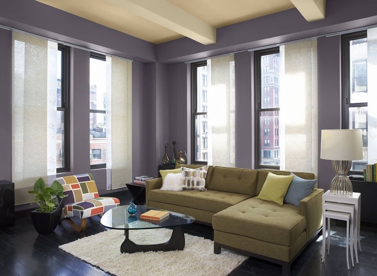 peinture décorative salon violet gris tendance