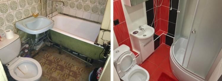 rénovation-salle-bains-carrelage-rouge-cabine-douche
