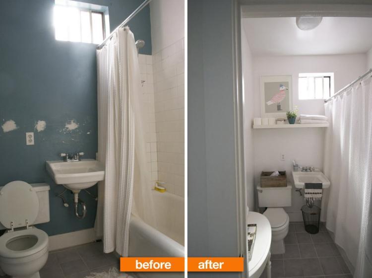 rénovation-salle-bains-peinture-blanc-carrelage-étagère