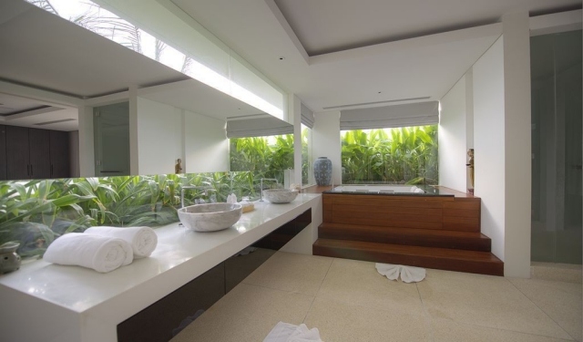 salle-bains-moderne-grand-miroir-baignoire-bois-zen photos de salle de bains