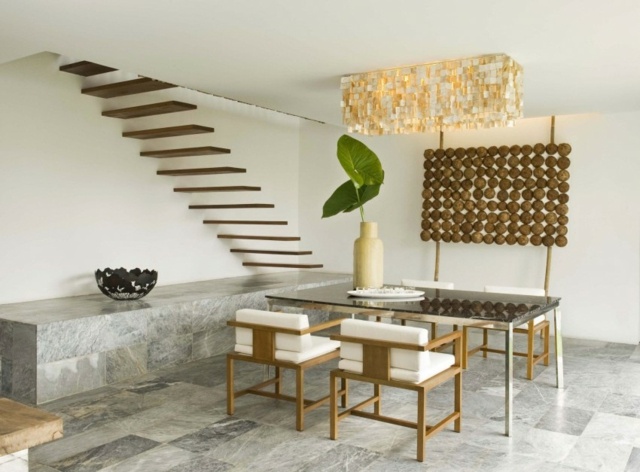 salle manger marbre mobilier bois escalier